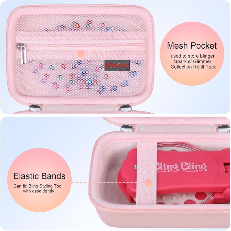Elonbo Carrying Case for Blinger Dazzling Starter Kit, Blinger Kids Glam Collection Starter Kit Storage Bag, Kids Hair Styling Tool Travel Organizer Holder, Pocket fits Gems Rhinestones, Light pink - Image 3